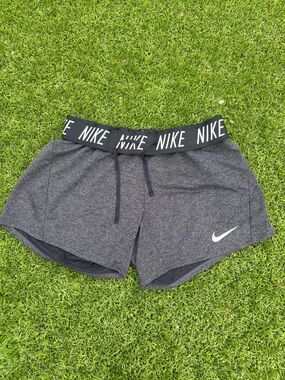 Nike Women's Heather Charcoal Athletic Shorts with Branded Waistband